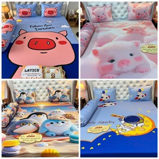 Mẫu Heo kute, Phi hành gia. Bộ ga giường thun Latico siêu lạnh Lụa (áo gối ôm khoá kéo)