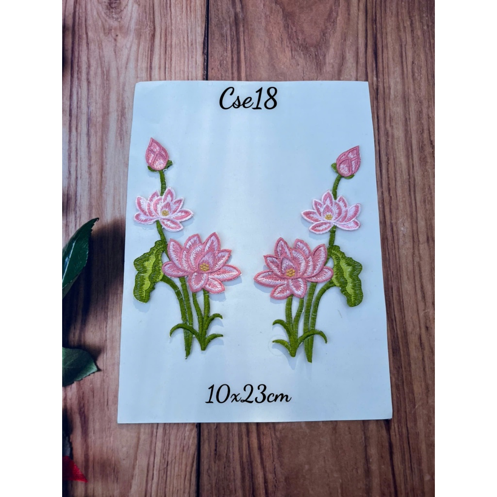 (hoa ủi) cặp ren thêu hoa sen ủi 24cm