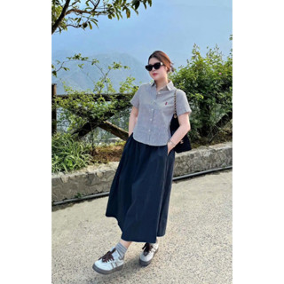 SET SƠ MI KẺ THÊU NGỰA ĐỎ + CHÂN VÁY DÁNG A DÀI BIGSIZE (60-90KG)