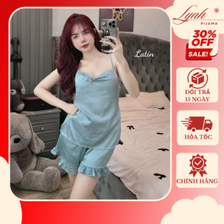   40-52kg  Set Đồ Ngủ Áo 2 Dây Quần Đùi Free Size Lụa Latin Cao Cấp Mềm Mịn Mát |Lynh Pijama 