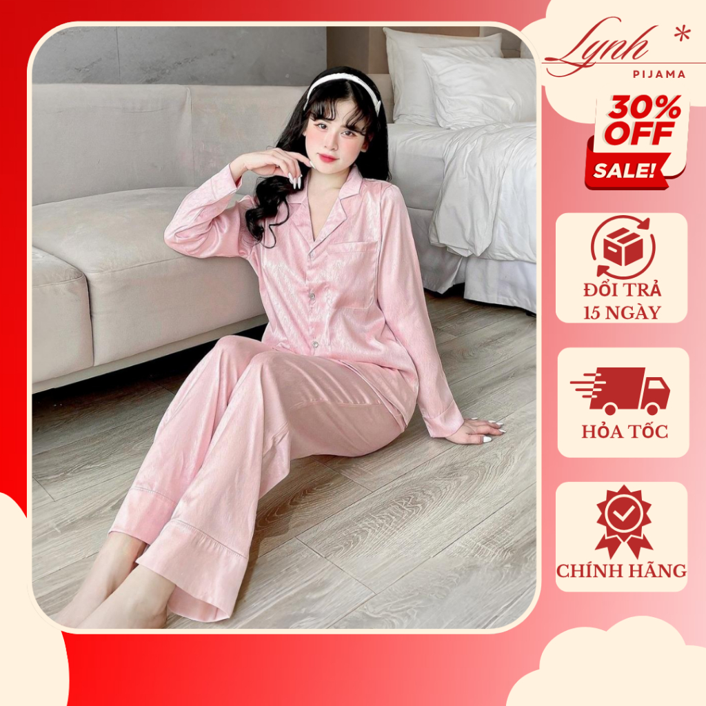 Đồ Bộ Pijama Nữ Dài Màu Trơn Lụa Xước Ánh Kim Mềm Mịn Mát Lynh Pijama