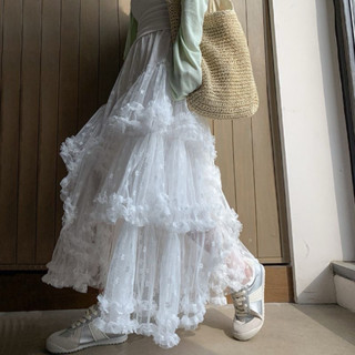  Chân váy trắng xoè xếp tầng form rộng lưng chun basic hàn quốc style nhẹ nhàng xứ An Nam 