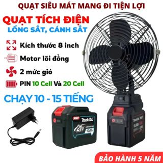 Quạt Tích Điện Pin 10 Cell Dùng Liên Tục 8-10H, Quạt Makita Để Bàn 2 Cấp Độ Gió Siêu Mát.