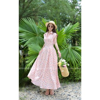 Bonnie Dress hồng váy xòe thiết kế cổ sơ mi thanh lịch thắt eo tôn dáng chất lụa mịn có túi Emera