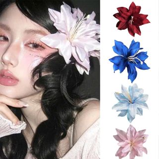 Kẹp hoa tóc lily đỏ, hồng, xanh, vàng đủ màu sắc, kẹp hoa to cài tóc đi biển, phụ kiện chụp hình áo dài tết trung thu