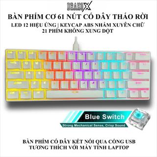  DRAKOX-RS1 Bàn Phím Cơ 61 Nút Có Dây Tháo Rời  - LED 12 Hiệu Ứng - Dây Tháo Rời USB => Type C - Blue Yellow 