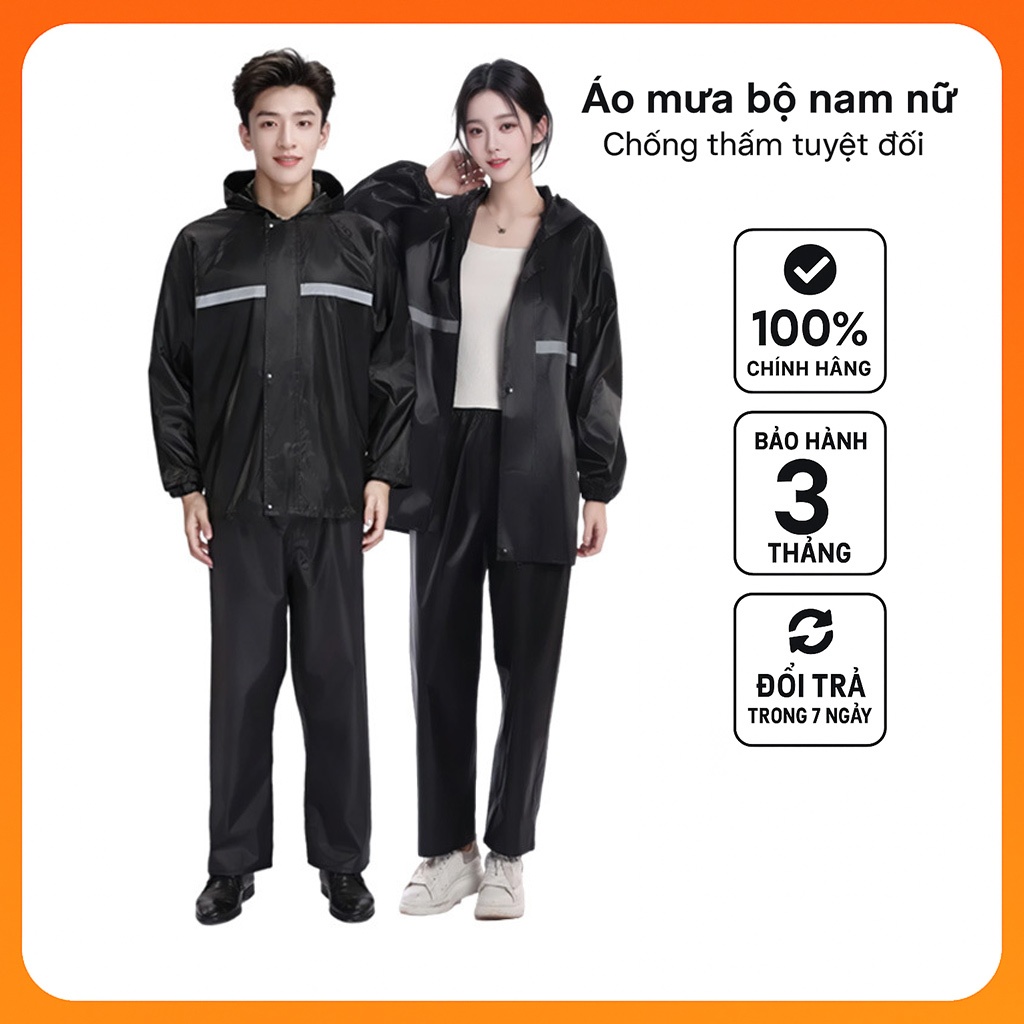 Áo mưa bộ nam nữ đi xe máy chất liệu Oxford chống thấm có phản quang an toàn đủ size