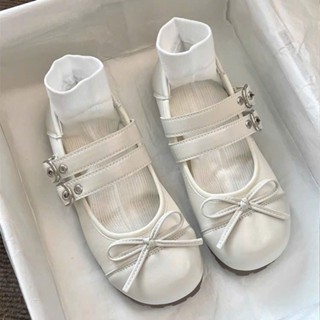 [ HÀNG SẴN] Giày mary jane nữ đế bằng mũi tròn đính nơ, chất da mềm siêu êm chân