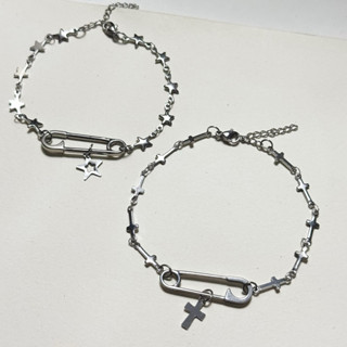 [thép không gỉ] Vòng tay Safety Pin hình chữ thập -trái tim