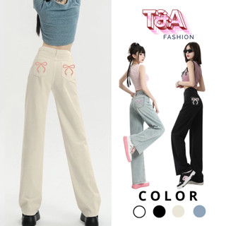 Quần Kaki Ống Rộng Nữ Lưng Cao Thêu Nơ Hách Dáng – Trắng, Kem, Đen | Quần kaki Suông Nữ Đẹp T&A Fashion