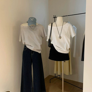  Áo Lệch Vai nữ Ngắn Tay Cao cấp ANHSTORE chất thun 100% cotton mềm  mịn ,phom rộng cá tính áo lệch vai nữ mùa hè 2025 