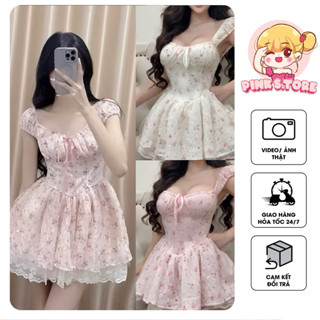 ĐẦM XOÈ NGẮN HOA NHÍ RÚT NGỰC PHỐI VÁY VIỀN REN TIỂU THƯ by PINKS.tore