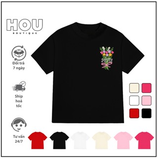 Áo thun nữ Babytee Logo Flower HOU New Basic 100% Cotton 250gsm Cổ Tròn Women Top AT61