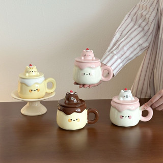 (KÈM HỘP) Cốc Ly Gốm Sứ 400ML Kèm Khuấy Màu Sắc Pastel Món Quà Sinh Nhật Bạn Bè Ý Nghĩa Hana Store