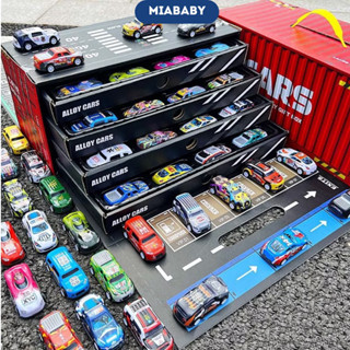 Mô Hình 48 Xe Ô Tô Đồ Chơi Bằng Hợp Kim Chạy Đà Đường Đua Hộp Đựng Hình Thùng Container Miababy