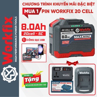  Pin Máy Khoan 20 cell Workfix 2008A kèm Sạc Dung Lượng 8Ah Có Cổng Sạc USB ở Pin Tặng đế chuyển nguồn 
