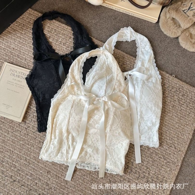 [ÁO QCCC CÓ MÚT] Áo cổ yếm ren áo kiểu cho nữ có mút hở lưng QCCC Áo thun croptop quây thắt nơ xinh xắn Áo tank top AT29 | BigBuy360 - bigbuy360.vn