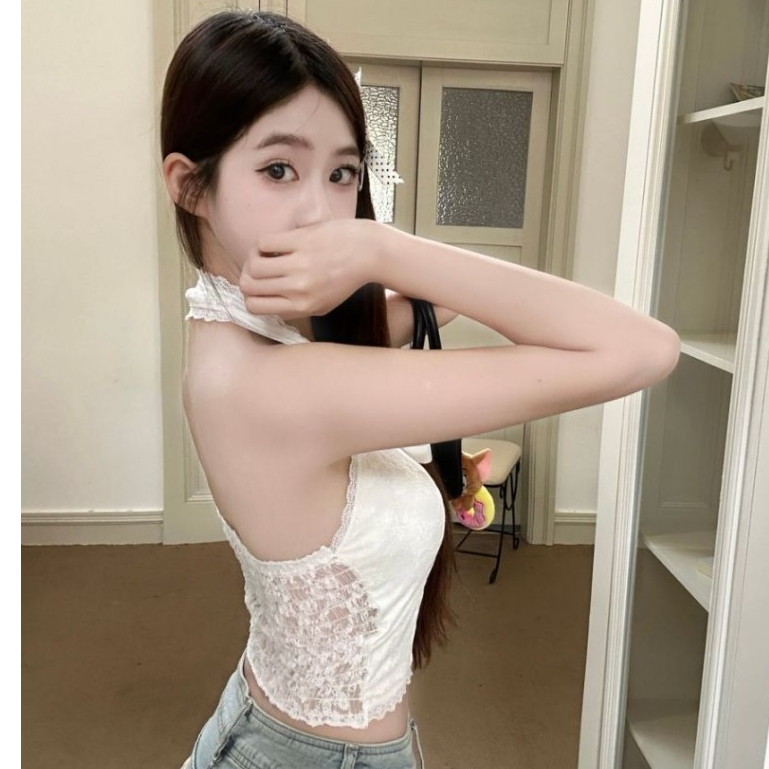 [ÁO QCCC CÓ MÚT] Áo cổ yếm ren áo kiểu cho nữ có mút hở lưng QCCC Áo thun croptop quây thắt nơ xinh xắn Áo tank top AT29 | BigBuy360 - bigbuy360.vn