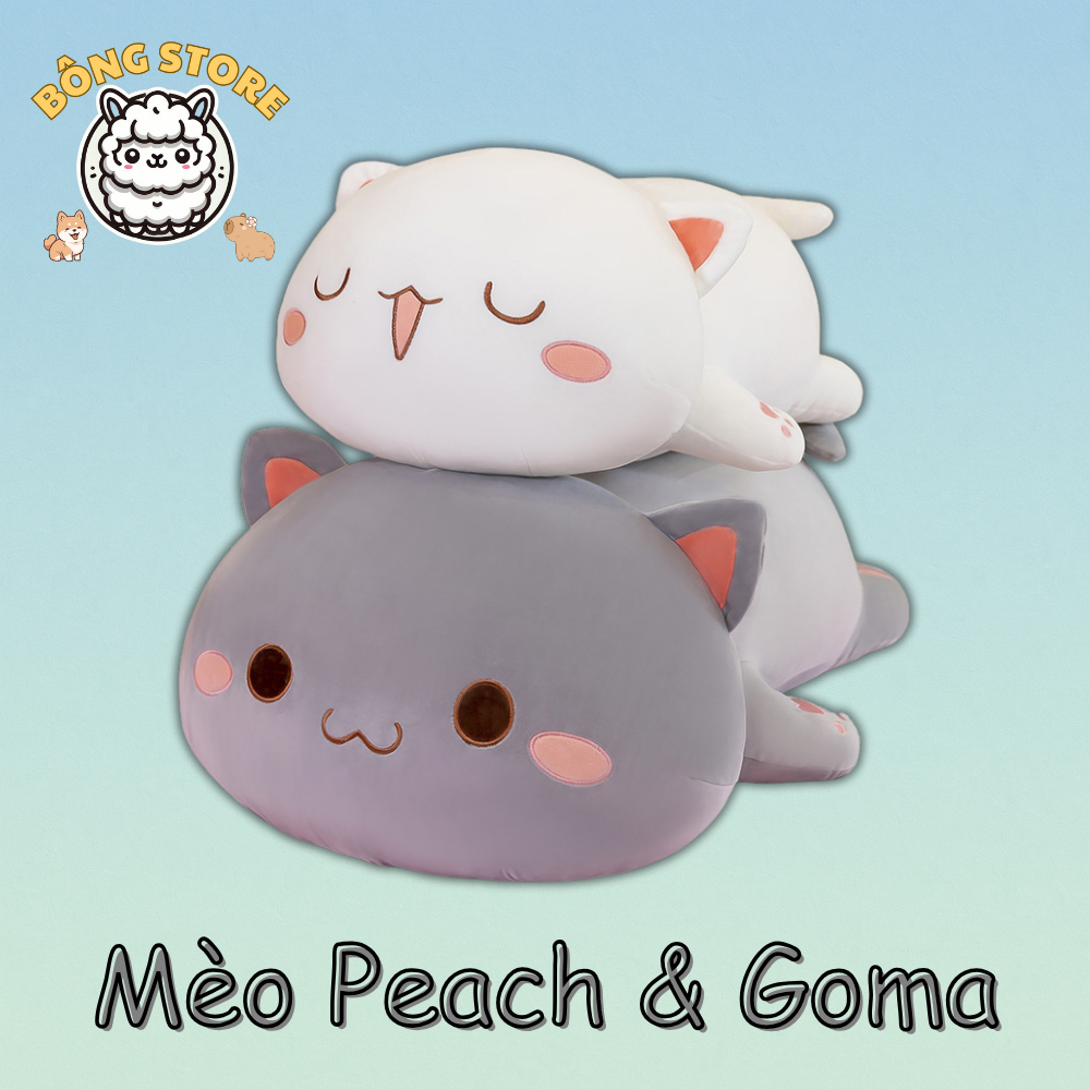  Gấu bông Mèo Peach & Goma gối ôm mèo nằm hình thú con mèo dễ thương mềm mại Thú nhồi bông cao cấp Quà tặng Gấu Bông Cute 