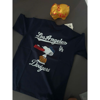 Áo thun nam nữ MLB in hình chú chó màu xanh navy chất cotton 2 chiều