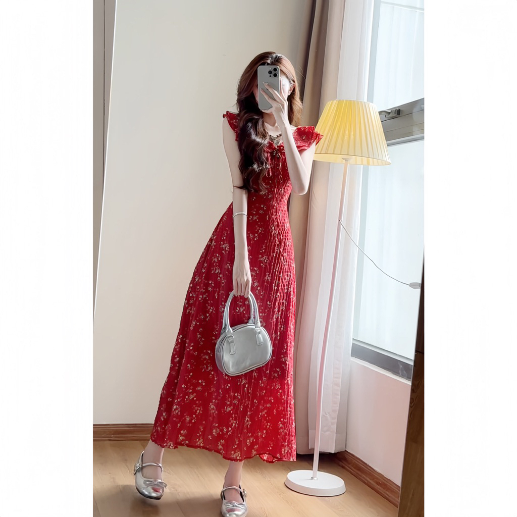 Váy hoa nhí dáng dài phối cổ bèo đi biển siêu xinh xixeoshop - V49 | BigBuy360 - bigbuy360.vn