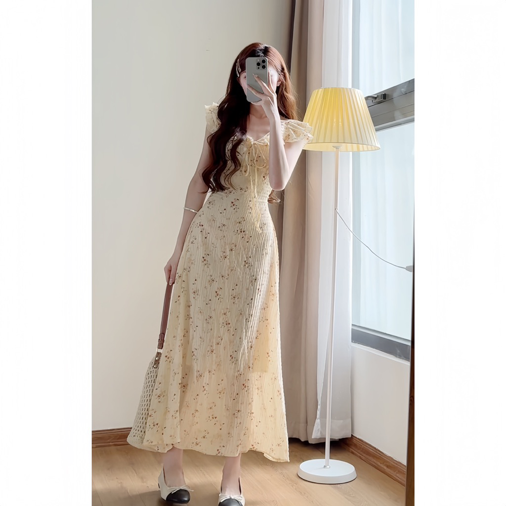 Váy hoa nhí dáng dài phối cổ bèo đi biển siêu xinh xixeoshop - V49 | BigBuy360 - bigbuy360.vn