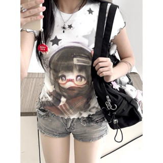 SẴN Áo thun dáng babytee ngắn tay màu trắng y2k vintage viền nấm dáng hơi ôm xuân hè ngọt ngào nữ sinh