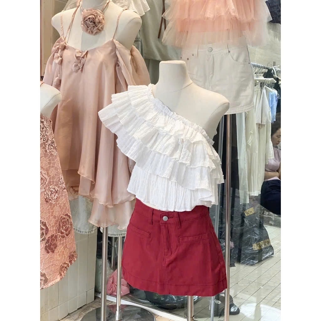 [MẶC 4 KIỂU ] ÁO NỮ TRỄ VAI NHÚN 3 TẦNG PUDDING TOP - ÁO LỆCH VAI MÙA HÈ ĐI BIỂN MÀU ĐEN/TRẮNG | BigBuy360 - bigbuy360.vn