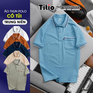 Áo thun Polo nam trung niên có túi Titio màu trơn vải thun cá sấu 4 chiều thoáng mát sang trọng APL007