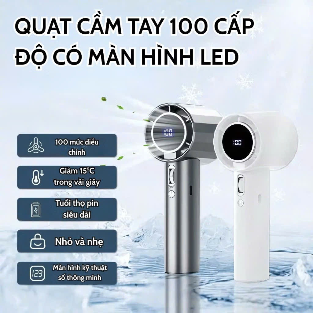 quạt mini 100 cấp gió  cầm tay GS9 quạt phản lực Turbo 6000mAh di động màn hình led hiển thị pin, sạc usb, pin tích điện | BigBuy360 - bigbuy360.vn