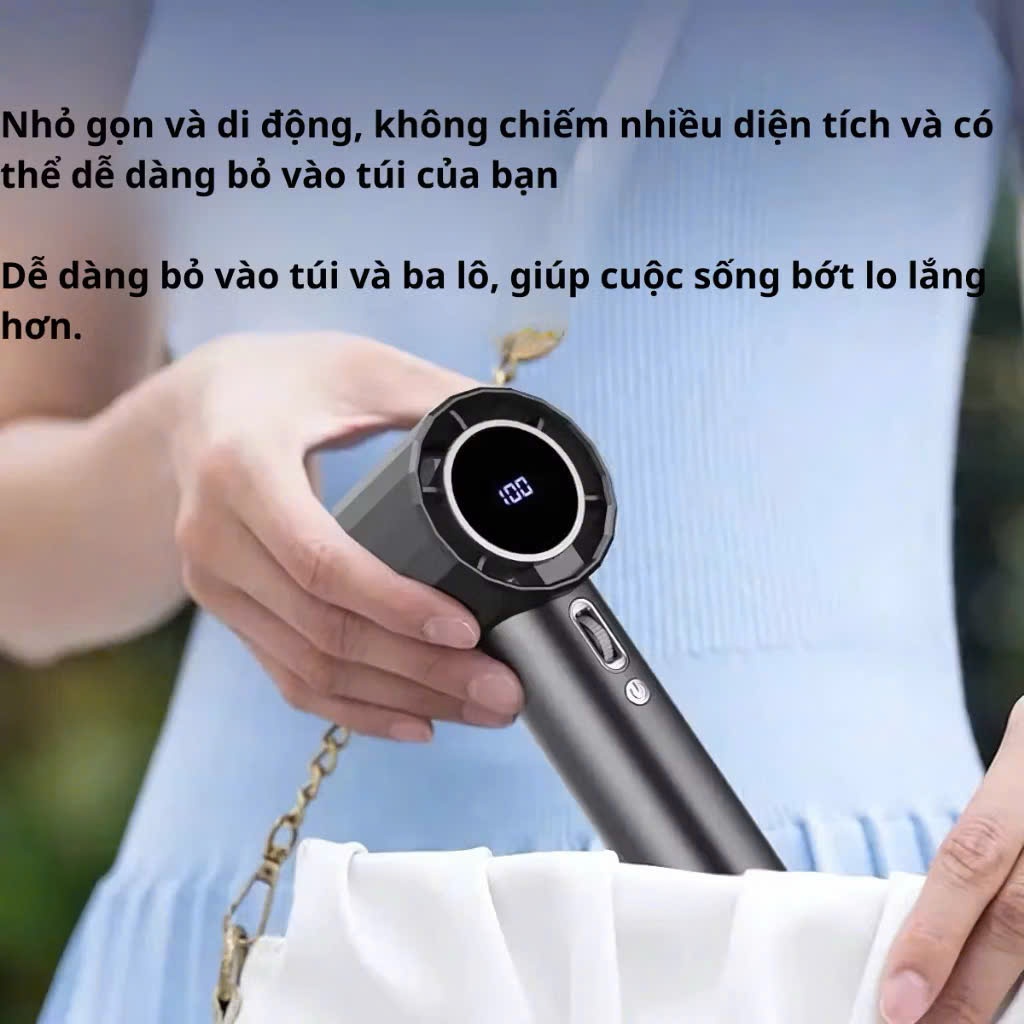 quạt mini 100 cấp gió  cầm tay GS9 quạt phản lực Turbo 6000mAh di động màn hình led hiển thị pin, sạc usb, pin tích điện | BigBuy360 - bigbuy360.vn