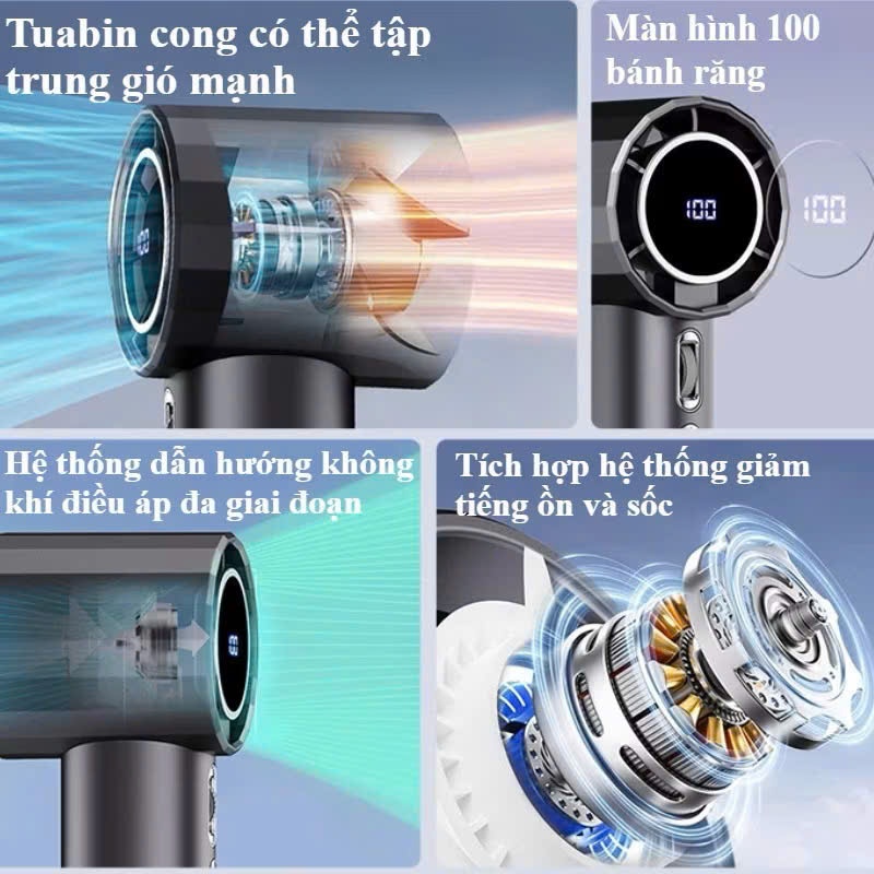quạt mini 100 cấp gió  cầm tay GS9 quạt phản lực Turbo 6000mAh di động màn hình led hiển thị pin, sạc usb, pin tích điện | BigBuy360 - bigbuy360.vn