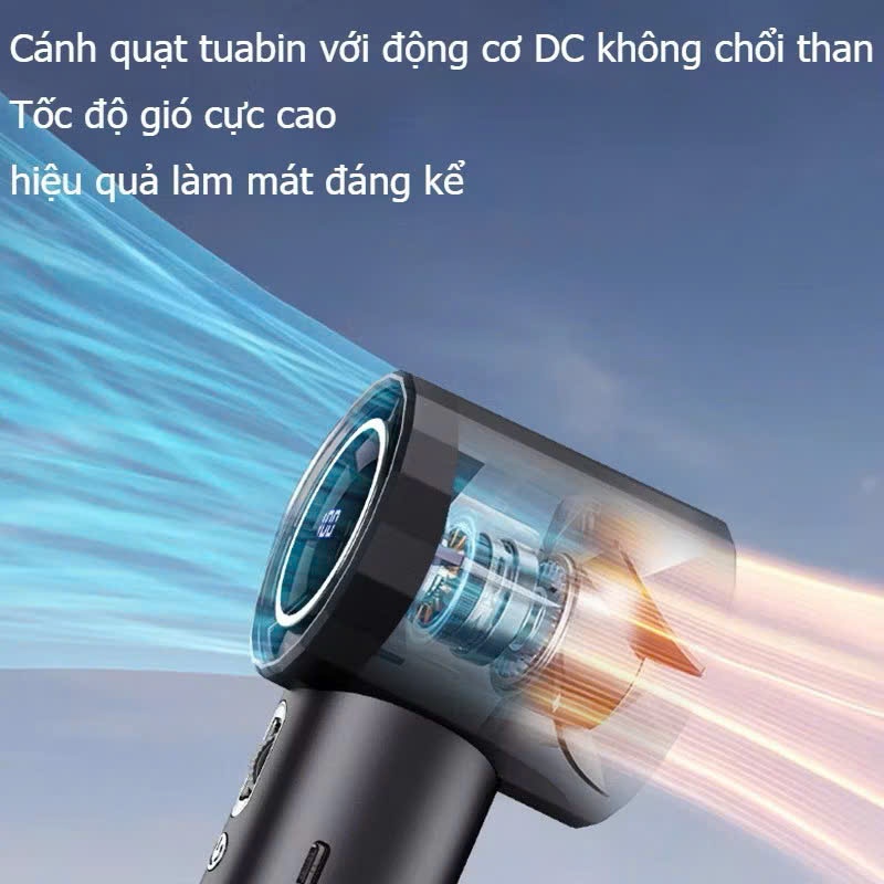 quạt mini 100 cấp gió  cầm tay GS9 quạt phản lực Turbo 6000mAh di động màn hình led hiển thị pin, sạc usb, pin tích điện | BigBuy360 - bigbuy360.vn