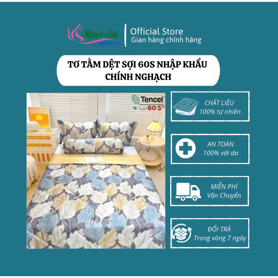 [Tơ tằm 60S] Bộ Chăn Drap Tơ Tằm dệt sợi 60S nhập khẩu chính ngạch Huỳnh Liên Bedsheets