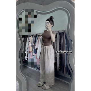 Sét bộ đồ nữ áo kiểu dáng babytee chất tăm thái mix quần đũi kẻ sọc ống đứng tôn dáng