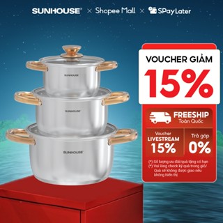 Bộ nồi inox Impact Sunhouse Healthy SHG781E -Gồm 3 nồi 16-20-24cm - Đáy phẳng hoàn hảo - Hiệu suất bắt từ 98%