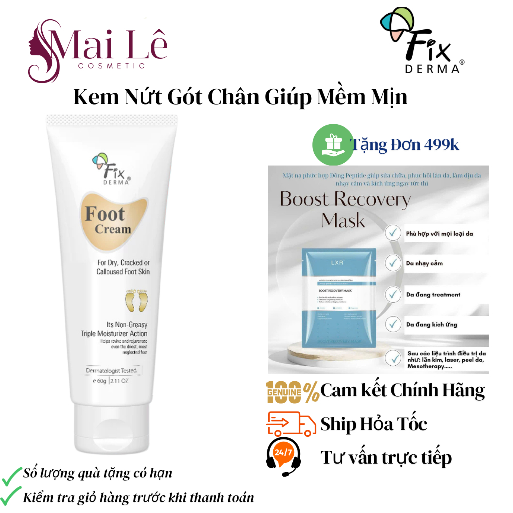 [CHÍNH HÃNG] Kem Nứt Gót Chân FIXDERMA Foot Cream Giúp Mềm Mịn Và Loại Bỏ Nứt Nẻ, Chai Sần Da 60g