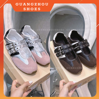 3318-3 Giày lười nữ đế bệt mũi da lộn quai ngang khuy hàng QCCC fullbox