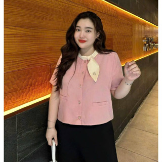 Béo Design bigsize Nữ - Áo kiểu cổ tròn nơ lá cổ nữ bigsize 50kg đến 98kg