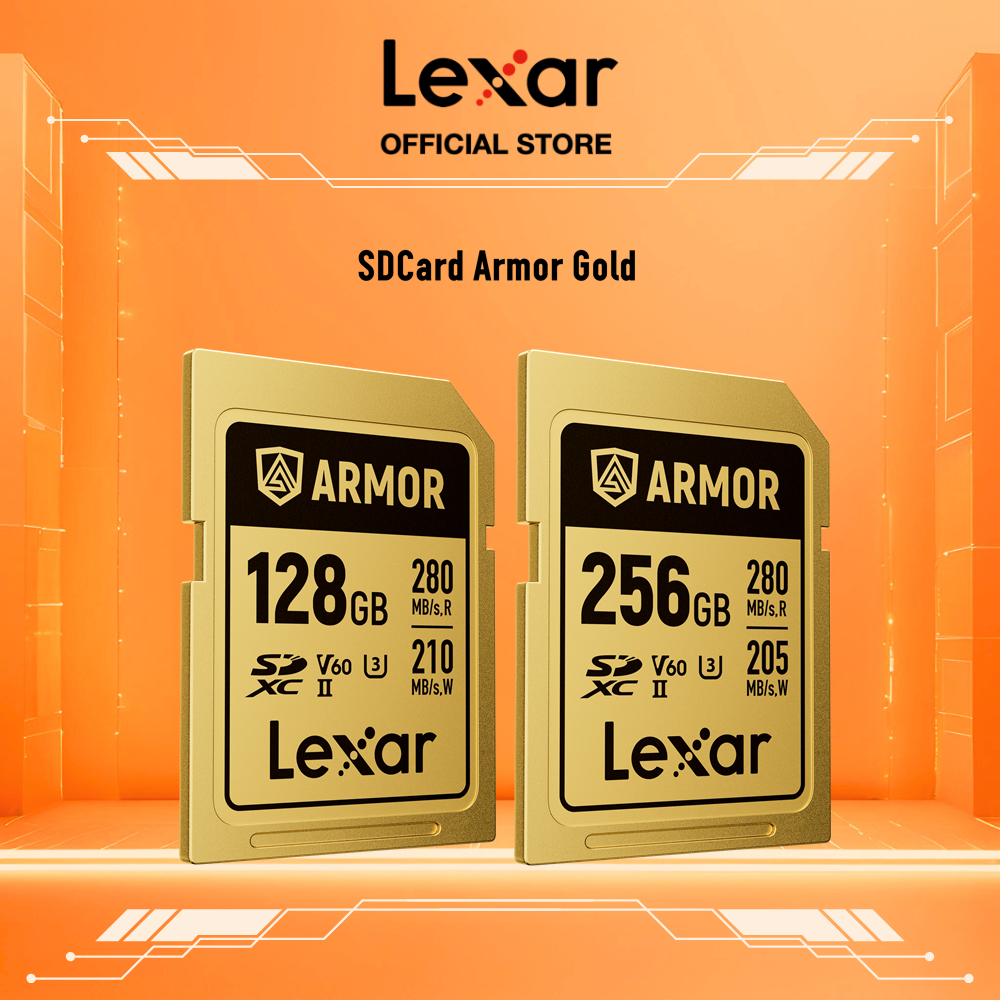Thẻ Nhớ Lexar ARMOR GOLD SDXC 64GB/128GB/256GB V60 280MB/s UHS-II Vỏ Thép Không Gỉ Cho Camera