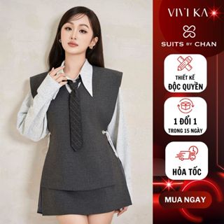 Áo sơ mi (TẶNG CAVAT) Seren, Áo gile phối dây Seren, Quần váy xẻ tà Seren - VIVIKA VKAO00563 VKAO00564 VKQV00424