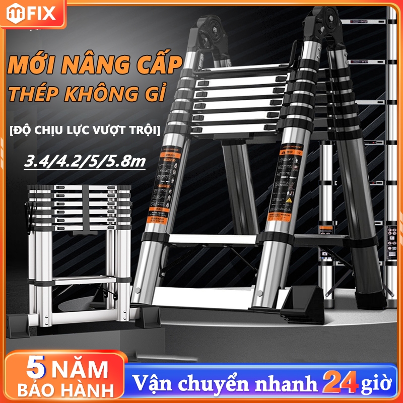  Thang Rút Nhôm Inox Chữ A Chữ I Nhập Khẩu Thang Rút Đôi Đơn Chất Liệu Nhôm Inox Cao 1.9M - 6M  