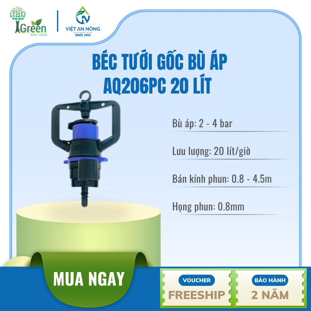 Béc tưới phun mưa bù áp AQ206PC 20 lít Automat