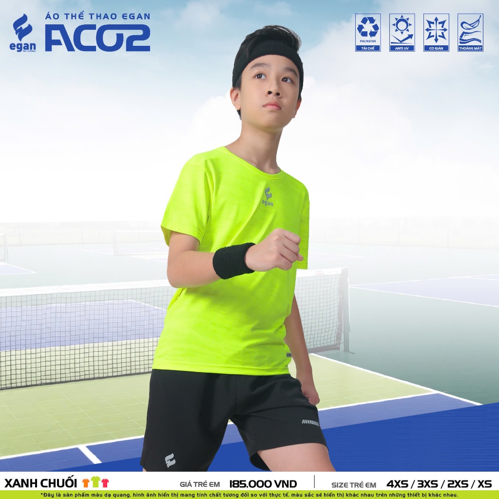 EGAN - Áo Thể Thao, chạy bộ TRẺ EM Egan AC02 - XANH CHUỐI, Thoáng Mát,Mềm Mại, Mỏng Nhẹ AC02-TCT-CHU