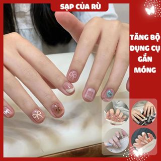 [móng trung thu]  Set 24 móng tay giả ngắn học sinh kiểu nghệ thuật DIY - tặng kèm 5 dụng cụ