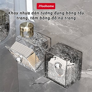 Hộp Đựng Đồ Vân Sóng Trong Suốt Có Nắp Dán Tường JYoohome, Khay Đựng Trang Sức Bông Tẩy Trang