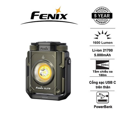 Đèn cắm trại FENIX CL27R độ sáng 1600lm chiếu xa 180m pin 5000mAH thay được sạc USB-C PowerBank