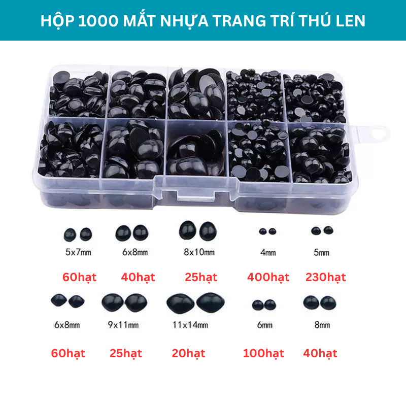 Hộp 1000 mắt nhựa trang trí thú len