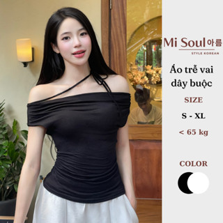 Áo Trễ Vai Nhún Eo MiSoul Chất Thun Cotton Mix Dây Buộc Tiểu Thư BigSize, Áo Trễ Vai Form Ôm 441