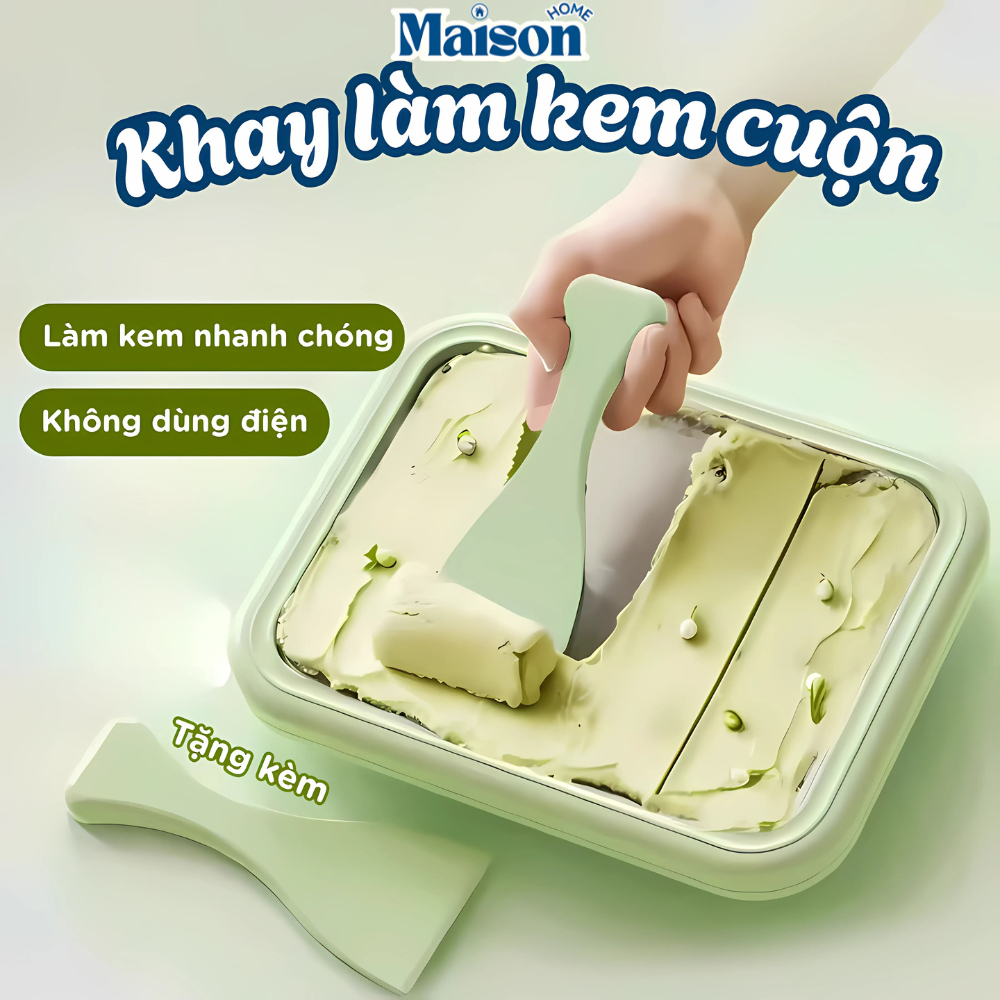 Máy Làm Kem Cuộn Mini Cho Bé Tại Nhà MAISON Không Dùng Điện Inox 304 An Toàn Làm Kem Trong 2 Phút